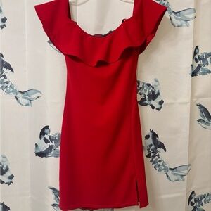 Sequin Hearts Size 1 Off-the-Shoulder Red Cocktail Dress